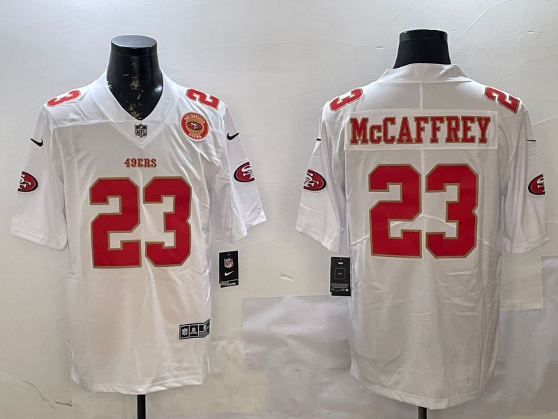 Men San Francisco 49ers #23 Mccaffrey White gold Fashion 2025 Nike Limited NFL Jersey style 5->san francisco 49ers->NFL Jersey